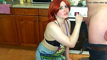 beautiful wife sucks monster cock instead of lunch with cute blowjob action.