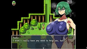 Yuka's boobs bounce in the forest in a game of hentai swimwear sex