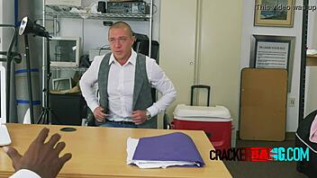 russian model on her knees sucks big black cock and gets drilled at office 😏