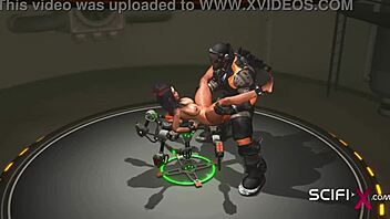 Cartoon character and a sexy black girl in restraints in a deepthroat video