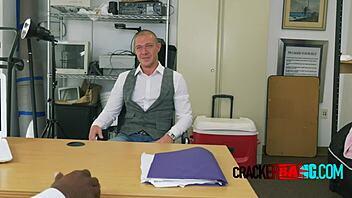 russian model on her knees sucks big black cock and gets drilled at office 😏