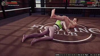 natalia battles ethan in a naked 3d wrestling match with rough action