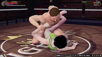 natalia battles ethan in a naked 3d wrestling match with rough action