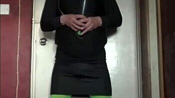 Crossdresser gets his mouth filled with pee while blindfolded and gagged