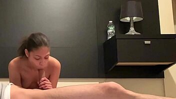 Skinny Latina teen handles monster cock in amateur blowjob