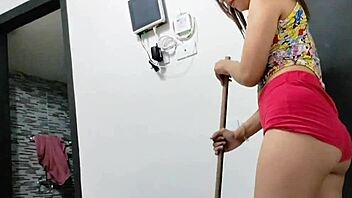 Perverted Colombian stepsister sucks cock then begs for tight pussy fuck in homemade video