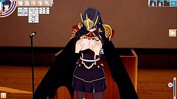 cool black-haired long-haired big-breasted jk original character gets boob massage in 3d cg anime