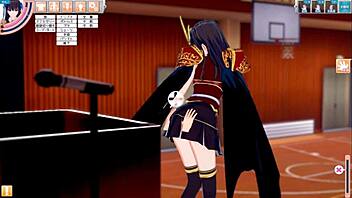 cool black-haired long-haired big-breasted jk original character gets boob massage in 3d cg anime