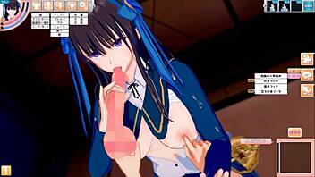 cool black-haired long-haired big-breasted jk original character gets boob massage in 3d cg anime