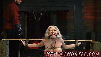 watch this old man struggling in bondage with big-breasted blonde domination