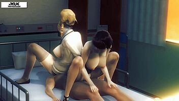 Big boobs and ass in a 3D hentai threesome with a doctor and a girlfriend