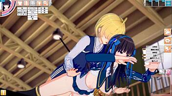 cool black-haired long-haired big-breasted jk original character gets boob massage in 3d cg anime