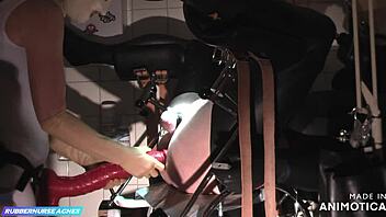 Rubber nurse Agnes gives a satisfying handjob with balls squeezing