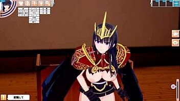 cool black-haired long-haired big-breasted jk original character gets boob massage in 3d cg anime