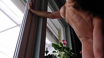Cute girl with nice body receives deep creampie in the air