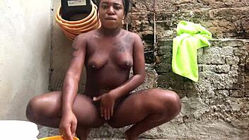 Black teen's hot shower with a big black cock