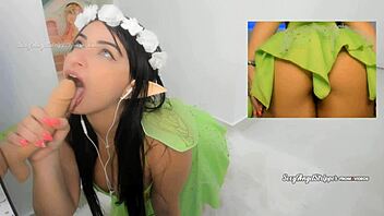 asmr cosplay fairy nymph teases and sucks toy with ahegao manga faces like hentai anime