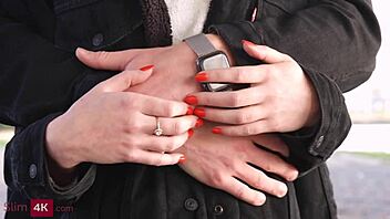 Fragile beauty enjoys a gentle walk with her boyfriend