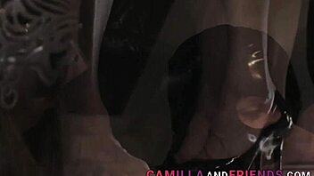 shemale in latex joins threesome group scene