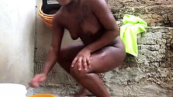 Black teen's hot shower with a big black cock