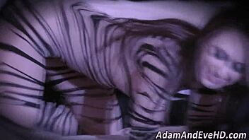 Brunette babe with small tits gets handjob and blowjob in high definition foursome cumshot