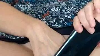 My wife fingers herself while chatting with her fuck buddy on the phone