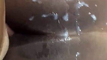 Italian babe gets POV fucked by ebony guy, huge cumshot on her big ass, and he keeps pounding