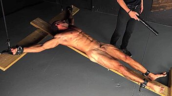 hot straight muscle stud restrained for bdsm fun