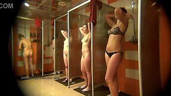 Russian girls caught on film in public shower