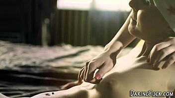 Euro lesbo intensely fingers pussy in stockings