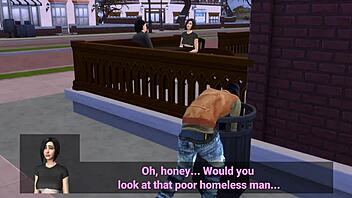 cheating wife with homeless man in front of husband ddsims
