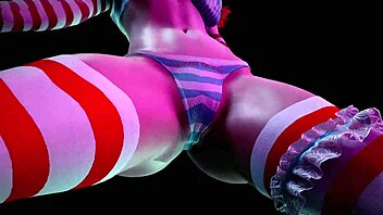 Busty redhead with pigtails dances in animated hentai
