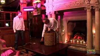 two horny guys sharing blonde milf