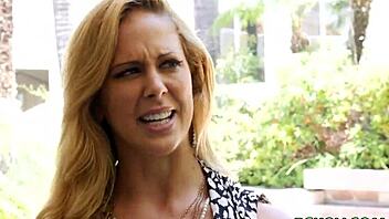 Watch this pornstar bend over for doggystyle blowjob in stockings