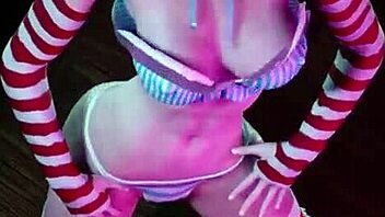 Busty redhead with pigtails dances in animated hentai