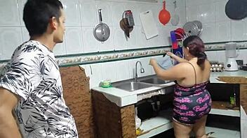 Amateur Latina gets her boobs pounded and eats cum