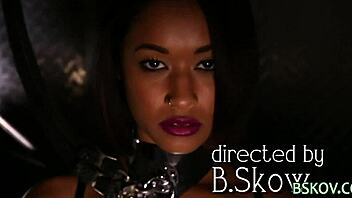 Ebony pornstar gets facial after wild handjob and blowjob in stockings