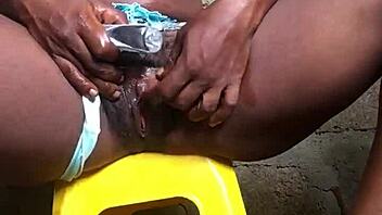 I spank my oiled breasts after a massage, then play with my tight pussy.