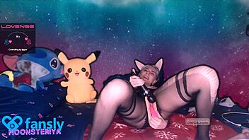 Naughty bunny squirts with toys on pussy and tits 😍