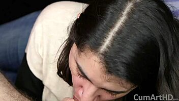 pov blowjob on the bed with facial finish