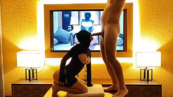 Horny teen blindfolded in masked hardcore session