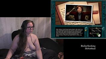 Nude girl with natural tits and piercing in game