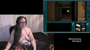 Nude girl with natural tits and piercing in game