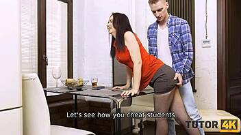 Oh No! The Stud Threatens To Call Police Unless The Fake Tutor Spreads Her Legs Wide!