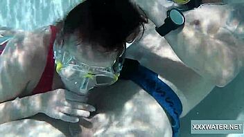 Threesome action with Minnie Manga, Eduard, and Marcie in pool!