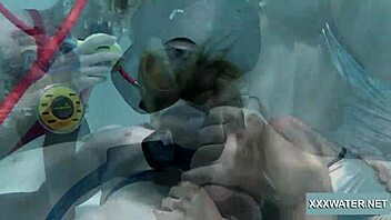 Threesome action with Minnie Manga, Eduard, and Marcie in pool!