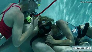 Threesome action with Minnie Manga, Eduard, and Marcie in pool!