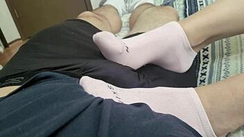 Why tease my cock with those shy teen toes? Give me that footjob until I cum on your socks!