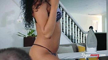 Brunette milf rides big tits in interracial fantasy