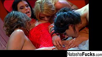 Charley Chase, Natasha Nice, Sophie Dee, and Sea J Raw in rough nude action with big tits and ass.